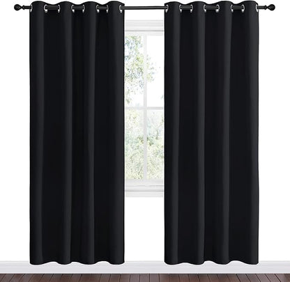 NICETOWN Blackout Curtain Panels 78 inches - Light Reducing Thermal Insulated Solid Grommet Blackout Curtains/Panels/Drapes for Living Room (Set of 2, 55 inches by 78 Inch, Black)