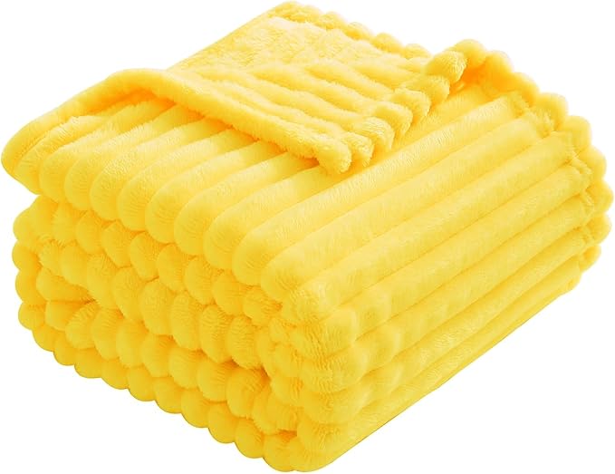Bright Yellow Fleece Throw Blanket 108”×90” for Couch Sofa Bed,Super Soft Cozy Plush Microfiber Flannel Blanket with Stripes Design Lightweight for Adults,Woman,Girls