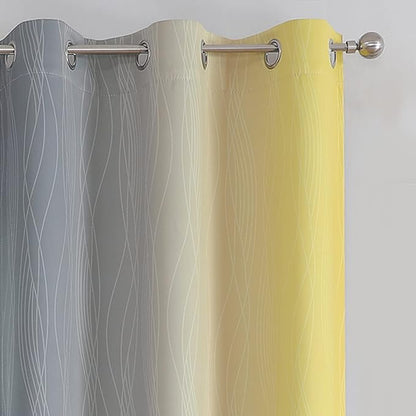 Estelar Textiler Ombre Grey and Yellow Blackout Curtains 72 Inch Length 2 Panels, Full Light Blocking Curtains for Living Room,Grommet Thermal Insulated Gradient Drapes for Bedroom, 42x72 Inch
