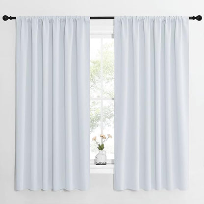 NICETOWN Bedroom Window Curtain Panels - Window Treatment Thermal Insulated Rod Pocket Room Darkening Curtains/Drapes for Patio Door (Greyish White, 2 Panels, 62 in x 63 in (W x L))