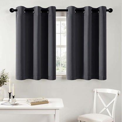 MIULEE Short Curtains for Windows - Dark Grey Blackout Half Window Curtains Thermal Insulated Privacy Drapes for Kitchen Bedroom Bathroom Grommet Top Small Basement Tiers W40 x L36 Inch 2 Panels