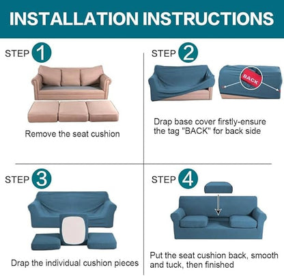 Turquoize 4 Piece Sofa Covers for 3 Cushion Couch Sofa Slipcover Soft Couch Cover for Dogs Washable Furniture Cover with 3 Individual Large Cushion Covers Feature Fabric (Large Sofa, Dusty Blue)