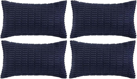 Fancy Homi 4 Packs Navy Blue Decorative Throw Pillow Covers 12x20 Inch for Living Room Couch Bed Sofa, Rustic Modern Farmhouse Boho Home Decor, Soft Plush Corduroy Cute Square Cushion Case 30x50 cm