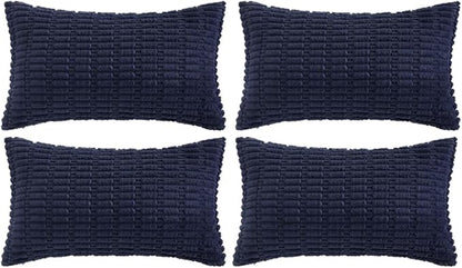 Fancy Homi 4 Packs Navy Blue Decorative Throw Pillow Covers 16x24 Inch for Living Room Couch Bed Sofa, Rustic Modern Farmhouse Boho Home Decor, Soft Plush Corduroy Cute Square Cushion Case 40x60 cm