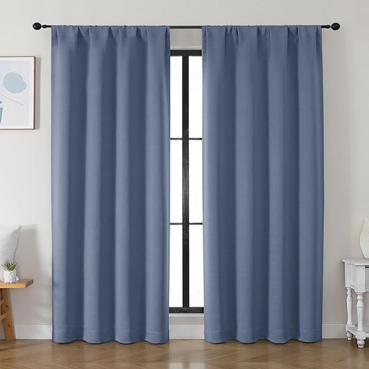 Simplebrand Ava Denim Blackout Curtains for Bedroom 84 Inch Length 2 Panels Set, Solid Thermal Insulated Privacy Living Room Window Treatment Curtains Blackout Drapes, W50 x L84 Inch, Denim