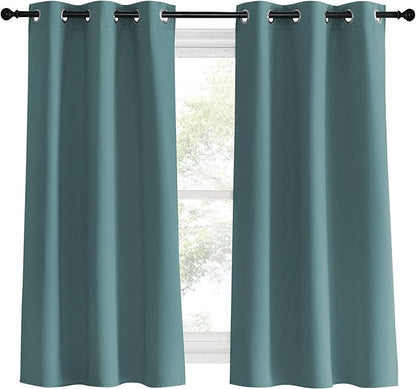 NICETOWN Modern Blackout Curtains Noise Reducing, Greyish Blue, 2 Panels, W34 x L60 -Inch, Thermal Insulated and Privacy Room Darkening Drape Panels for Boy's Guest Room Door Small Short Window