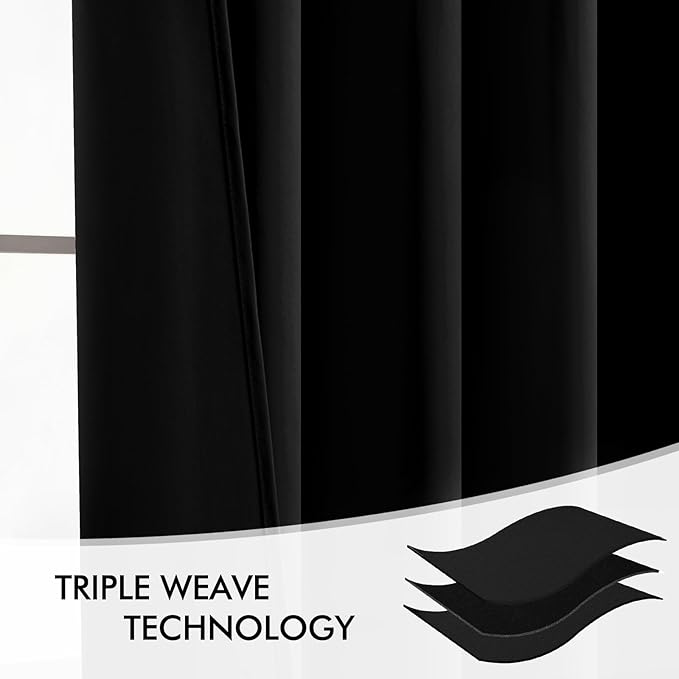 MIULEE Black Back Tab Blackout Curtains 72 Inches Long 2 Panels Set for Living Room Bedroom Privacy, Halloween Rod Pocket/Pinch Pleat Thermal Insulated Room Darkening Pleated Light Blocking Drapes