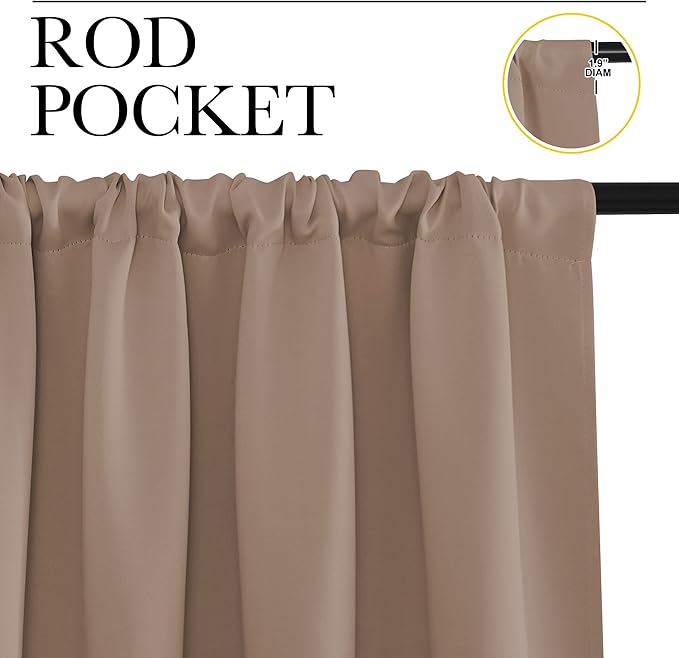 NICETOWN Bedroom Blackout Panels - Window Treatment Thermal Insulated Solid Rod Pocket Blackout Curtains/Drapes for Kitchen Decoration (Cappuccino, Set of 2, 52 by 63 inches)
