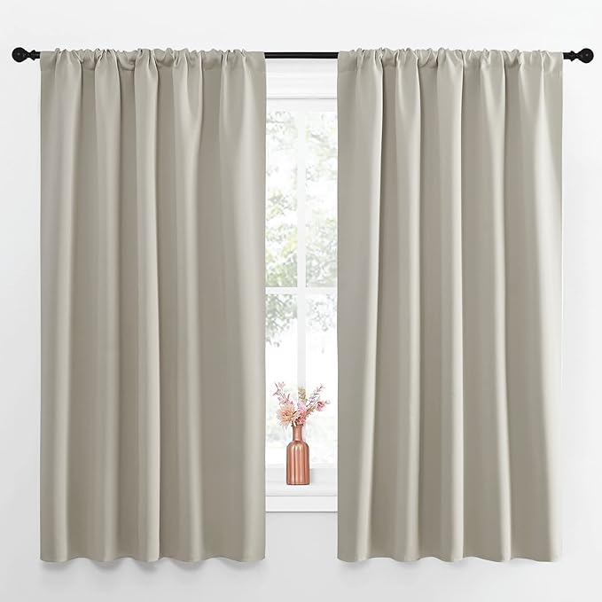 NICETOWN Blackout Curtains for Living Curtains, Room Darkening Window Curtain Panels, Easy-Care Solid Thermal Insulated Draperies/Drapes for Daughter Room (Natural, 2 Panels, 52 by 63)
