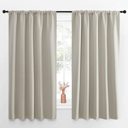 NICETOWN Blackout Curtains for Living Curtains, Room Darkening Window Curtain Panels, Easy-Care Solid Thermal Insulated Draperies/Drapes for Daughter Room (Natural, 2 Panels, 52 by 63)
