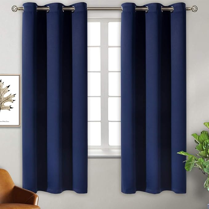 BGment Blackout Curtains for Bedroom - Grommet Thermal Insulated Room Darkening Curtains for Living Room, Set of 2 Panels (38 x 63 Inch, Navy Blue)