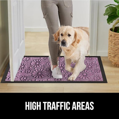GORILLA GRIP 100% Waterproof All-Season WeatherMAX Doormat, Durable Natural Rubber, Stain and Fade Resistant, Low Profile, Indoor Outdoor Door Mats, Easy Clean Entry Mat, 29x17, Purple Confetti Daisy