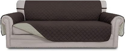 Easy-Going 4 Seater Sofa Slipcover Reversible Sofa Cover Water Resistant Couch Cover with Foam Sticks Elastic Straps Furniture Protector for Pets Children Dog Cat (XX-Large, Chocolate/Beige)