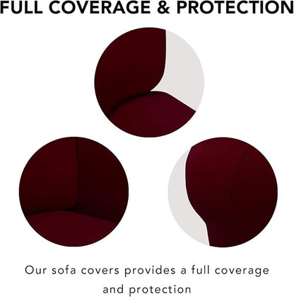 PureFit Super Stretch Sofa Slipcover – Spandex Non Slip Soft Couch Sofa Cover, Washable Furniture Protector with Non Skid Foam and Elastic Bottom for Kids, Pets （Sofa, Wine）