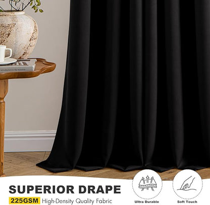 MIULEE Black Blackout Curtains for Bedroom Living Room 68 Inches Long 2 Panels, Thermal Insulated Room Darkening Drapes Solid Grommet Top Noise Reduction Light Blocking Window Treatments 40x68 Inch