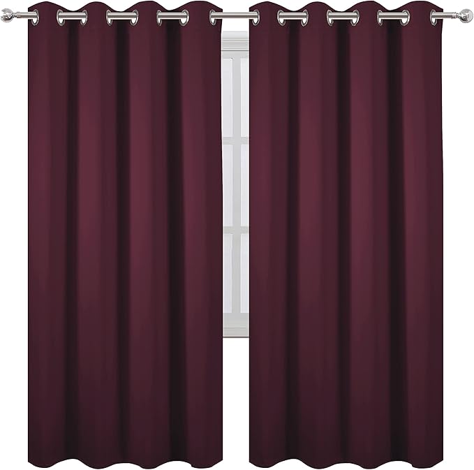 LEMOMO Burgundy Red Thermal Blackout Curtains/52 x 72 Inch/Set of 2 Panels Room Darkening Curtains for Bedroom