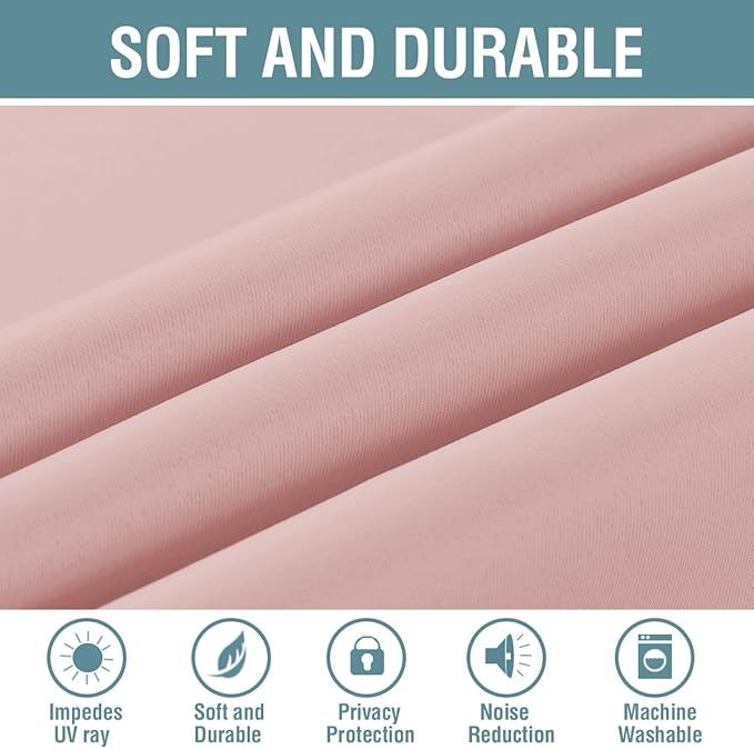 H.VERSAILTEX Pink Blackout Curtain for Living Room Thermal Insulated Window Treatment Curtain Extra Long 120 inch Length Energy Saving Solid Grommet Blackout Drape, 1 Panel, Baby Pink, 52" W x 120" L