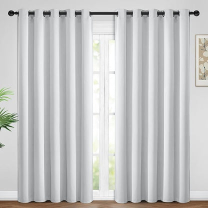 Yakamok Blackout Curtains Room Darkening Thermal Insulated Window Panels,Solid Grommet Top Drapes for Bedroom/Living Room(62Wx84L,Greyish White, 2 Panels)