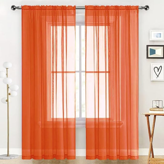 SpaceDresser Sheer Voile Window Treatment Rod Pocket Curtain Panels for Kitchen Bedroom Living Room Drapes Sunlight Filtering Privacy Semi Home Decor Assorted (Burnt Orange, 52 W x 108 L)