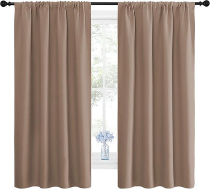 NICETOWN Kids Blackout Curtain Panels - Window Treatment Thermal Insulated Solid Rod Pocket Curtains/Drapes for Bedroom (Set of 2 Panels, 42 by 63 Inch, Cappuccino)