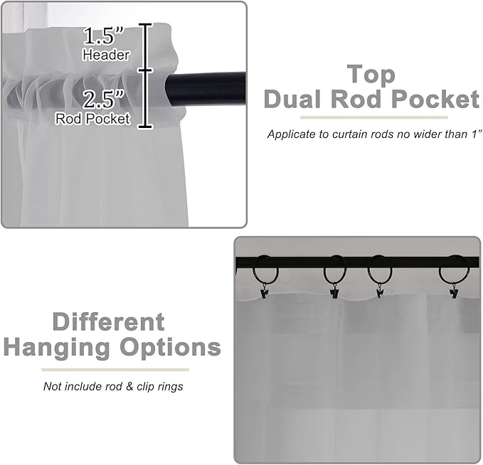 Light Grey Kitchen Curtains 30 Inch Length Tier 2 PCS, Solid Soft Half Curtains for Windows, Light Grey Sheer Rod Pocket Drapes for Bathroom Basement Small Window Curtain, 42" Wx30 L Inches