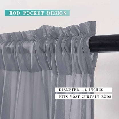 MIULEE 2 Panels Kitchen Tiers Half Window Sheer Curtains Rod Pocket Translucent Voile Drapes for Kitchen Bathroom Small Windows 29 by 36 Inch Dark Grey