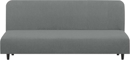 U-NICE HOME Stretch Futon Cover Armless Bed Slipcover - Soft Jacquard Fabric Washable for Pet Friendly, Grey