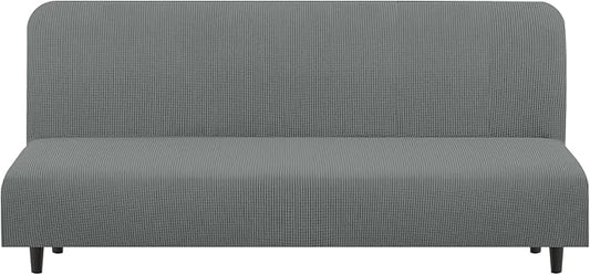 U-NICE HOME Stretch Futon Cover Armless Bed Slipcover - Soft Jacquard Fabric Washable for Pet Friendly, Grey