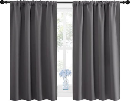 NICETOWN Grey Window Curtains for Bedroom - Home Decoration Thermal Insulated Rod Pocket Blackout Blinds & Drapes for Small Windows (Gray, 2 Panels, W42 x L48 -Inch)