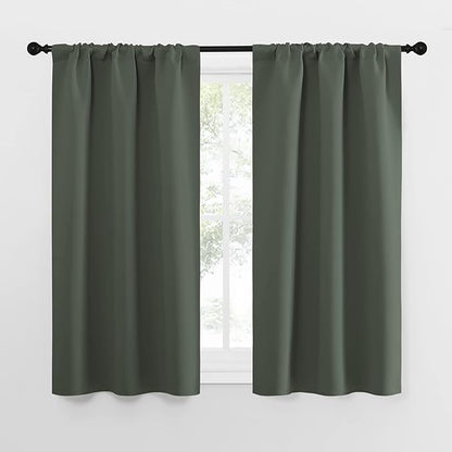 NICETOWN Bedroom Curtains Blackout Draperies - All Season Thermal Insulated Solid Rod Pocket Top Blackout Curtains/Drapes for Kid's Room (Dark Mallard, 1 Pair, 34 x 54 Inch)