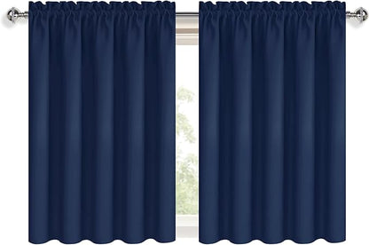 DWCN Short Curtains for Bathroom Windows 36 inches Length 2 Panels Set, Half Window Blackout Curtains for Kitchen, Rod Pocket Energy Saving Drapes (W60 x L36 Inch, Navy Blue)