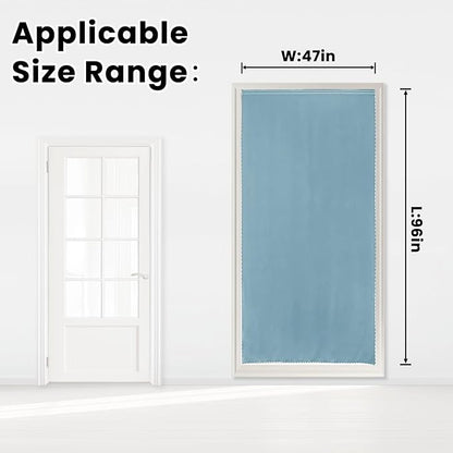 Self Adhesive Curtains, Portable Blackout Curtains Fabric Curtains for Living Room No Drilling, 47" W X 96" L, Lake Blue, 1 Panel