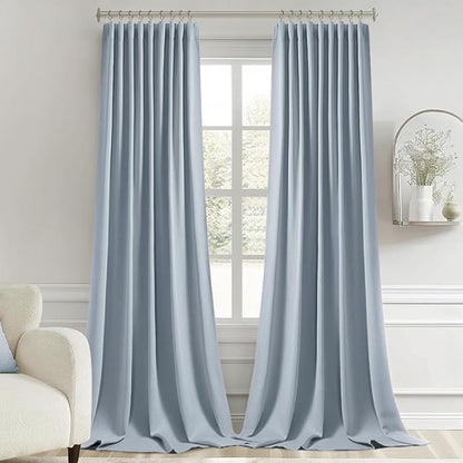 MIULEE Light Blue Back Tab Blackout Curtains 102 Inch Long 2 Panels Set for Bedroom, Rod Pocket/Pinch Pleated Thermal Insulated Living Room Darkening Light Blocking Floor to Ceiling Drapes
