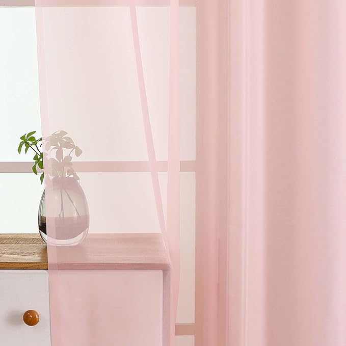 Blush Pink Small Sheer Curtains Tier 24 Inches Length 2 Pieces, Light Filtering Cafe Curtains for Living Room Bathroom, Modern Window Treatments Dual Rod Pocket Panels, 2X42Wx24L Inches
