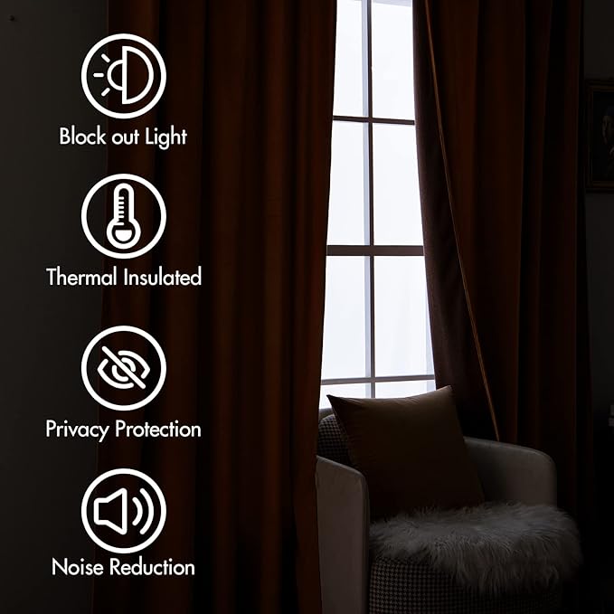 MIULEE Velvet Curtains 96 inches 2 Panels - Luxury Blackout Curtains for Bedroom Living Room Thermal Insulated Super Soft Window Drapes Rod Pocket & Back Tab, Gold Brown, W52 x L96 inches