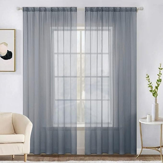 MIULEE 2 Panels Solid Color Sheer Window Curtains Elegant Window Voile Panels/Drapes/Treatment for Bedroom Living Room (54 X 84 Inches Dark Grey)
