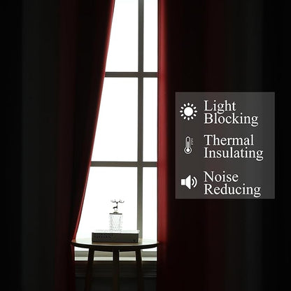 Black and Red 100% Blackout Curtains 84 Inches Long, Ombre Blackout Drapes for Bedroom, Full Light Blocking Thermal Insulated Gradient Grommet Curtain Drapes for Living Room, 52x84 Inch, 2 Panels