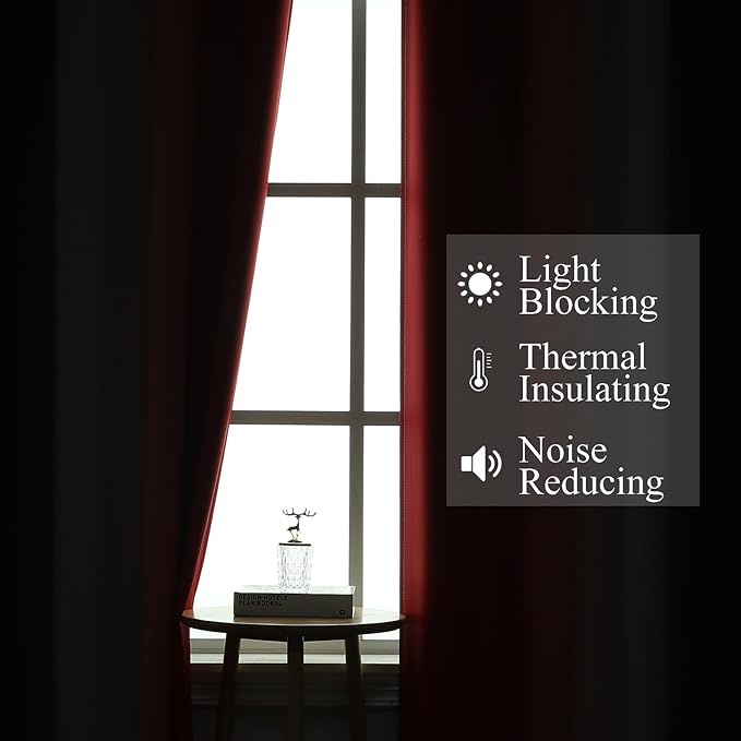 Ombre Red and Black Curtains 96 Inches Long, Total Blackout Curtains for Bedroom, Thermal Insulated Gradient Grommet Drapes, Full Light Blocking Curtains for Living Room, 52x96 Inch, 2 Panels