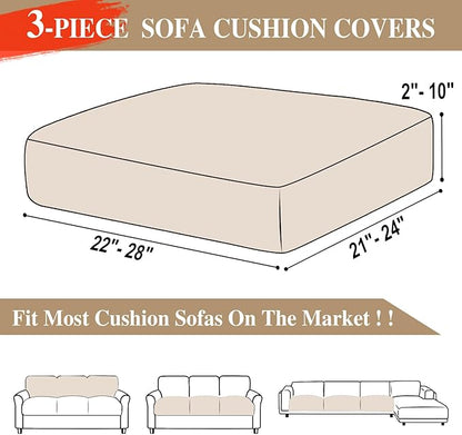 Couch Cushion Covers Seat Cushion Cover Stretch Couch Cover Separate Sectional Sofa Slipcovers Furniture Protector(3 Pieces for Seat or Sofa Backrest, Natural)
