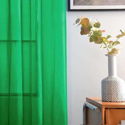 SpaceDresser Sheer Voile Window Treatment Rod Pocket Curtain Panels for Kitchen Bedroom Living Room Drapes Sunlight Filtering Privacy Semi Home Decor Assorted Colors Sizes (Green, 52 W x 72 L)
