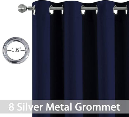 Yakamok Blackout Curtains Room Darkening Thermal Insulated Window Panels,Solid Grommet Top Drapes for Bedroom/Living Room(52Wx90L, Navy Blue, 2 Panels)