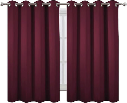 LEMOMO Blackout Curtains 66 x 54 Inch Long Burgundy Red Curtains Set of 2 Panels Room Darkening Curtains for Bedroom and Living Room