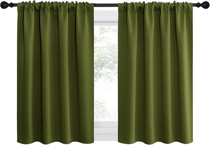 NICETOWN 2 Panels Blackout Curtains, Rod Pocket Thermal Insulated Drapes for Kitchen, Heavy Duty Small Window Treatment for Dorm Room, Studio Apartment, Basement (Olive Green, W42 x L30)