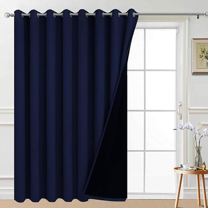 Yakamok 100% Blackout Sliding Door Curtains, Thermal Insulated Grommet Full Light Shading Sliding Door Drape Room Divider Curtain for Living Room/Space, Navy Blue, W100 x L84, 1 Panel