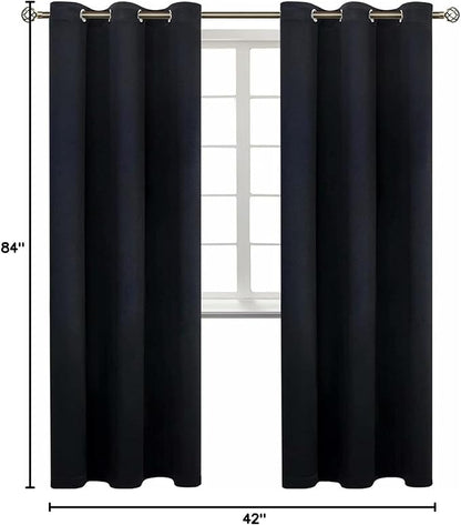 BGment Black Blackout Curtains for Living Room - Grommet Thermal Insulated Room Darkening Energy Saving Curtains for Bedroom, Set of 2 Panels, 42 x 84 Inch