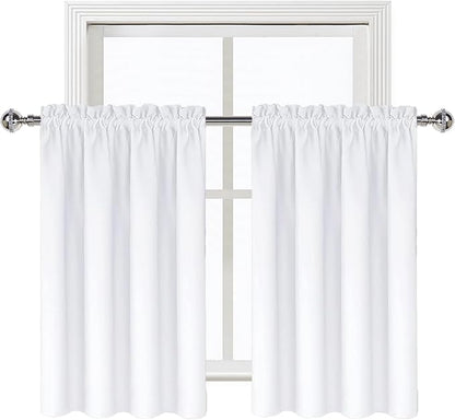 DWCN White Curtains for Living Room Thermal Insulated, 50% Light Blocking Curtains for Bedroom, Dining Room Window, W 42x L 36 Inch, Set of 2 Rod Pocket Curtain Panels