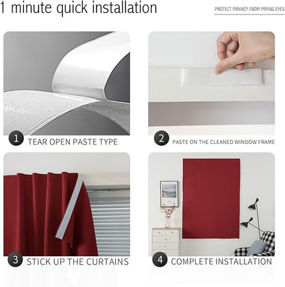 Self Adhesive Curtains, Stick Curtain Blackout Shades Window Cover Curtains for Living Room No Drilling, 59" W X 84" L, Burgundy, 1 Panel