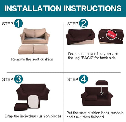Turquoize 3 Piece Sofa Covers For 2 Cushion Couch Sofa Slipcover Soft Couch Cover For Dogs-Washable Sofa Furniture Covers With 2 Individual Cushion Covers, Feature Thick Fabric (2 Cushion Sofa, Brown)