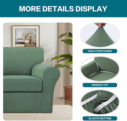Turquoize 2 Piece Chair Covers Armchair Slipcovers for Living Room Armchair Sofa Cover with Individual Cushion Covers Feature Jacquard Fabric (Chair, Loden Frost)