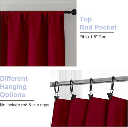 Simplebrand Ava Red Blackout Curtains for Bedroom 63 Inch Length 2 Panels Set, Nursery Thermal Insulated Energy Saving Rod Pocket Window Treatment Curtains Blackout Drapes, W40 x L63 Inch, Red